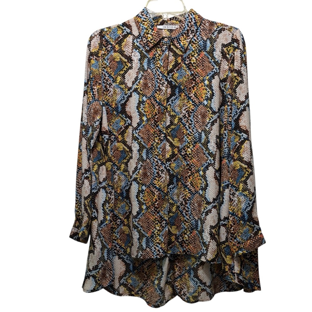 Insight Python Print Button Up Tunic Top Size S